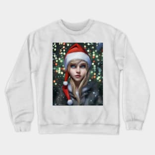 Portrait Of A Girl In Santa' Hat Crewneck Sweatshirt